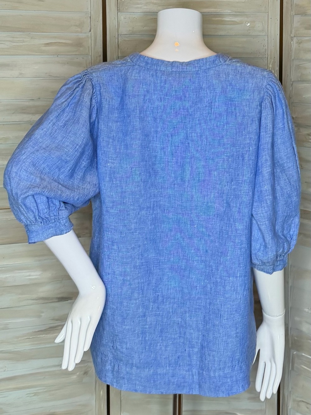 Lilly Pulitzer Mialeigh Linen Tunic Top Size 12 Puff Sleeve Beckon Blue EUC - Picture 3 of 9